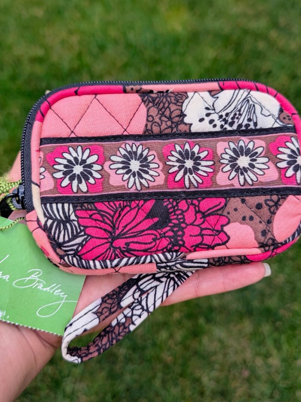 Vera Bradley Pink, white and Brown Floral Wristlet - NWT